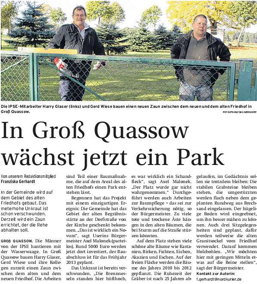 Nordkurier vom 9.10.2012