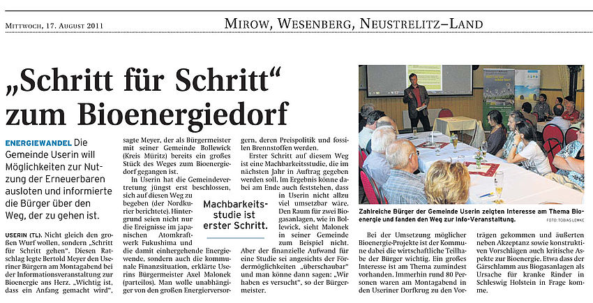 Nordkurier vom 17.8.2011