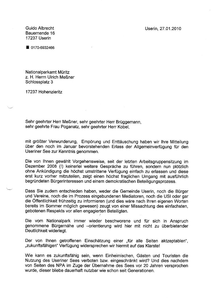 Schreiben USI an NPA vom 27.1.2010, Seite 1
