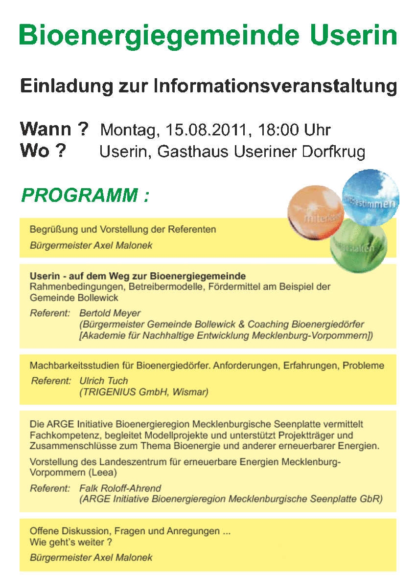 Einladung zur Informationsveranstaltung am 15.8.2011