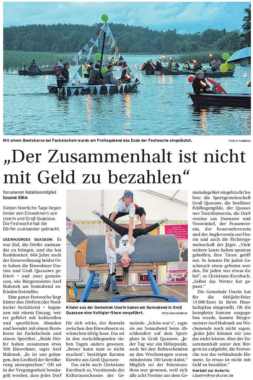 Nordkurier vom 16.7.2012