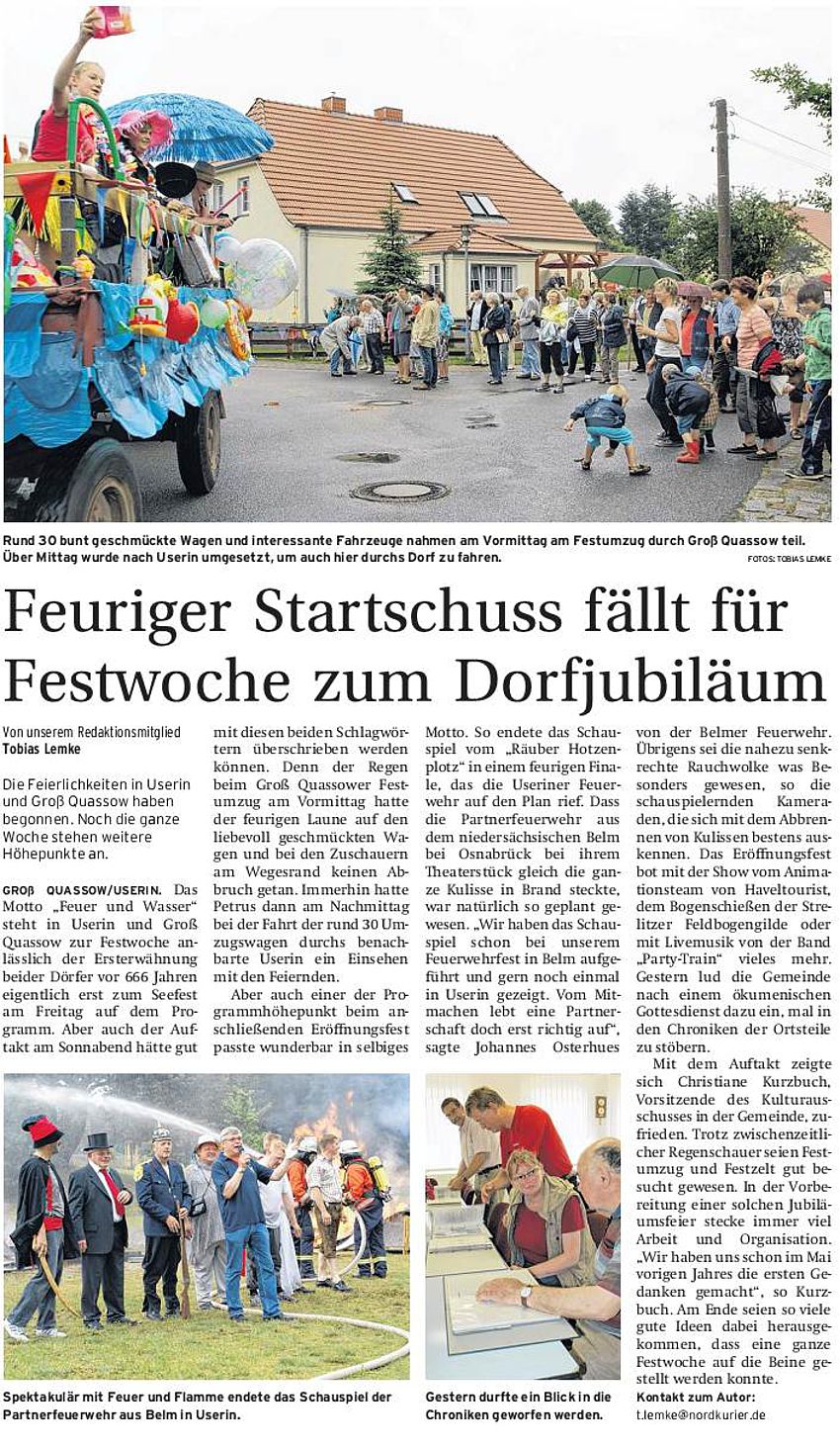 Nordkurier vom 9.7.2012