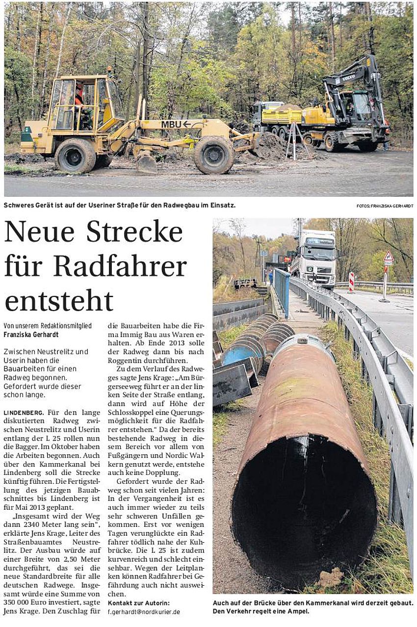 Nordkurier vom 9.11.2012