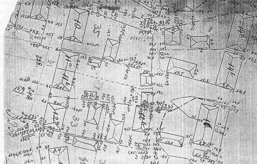 Karte 5: Vermessungshandriß zum Bauerndorfe Groß Qwassow Blatt 1d aufgenommen im Herbst 1890 von G. REINHOLD. Katasteramt Mecklenburg-Strelitz Neustrelitz