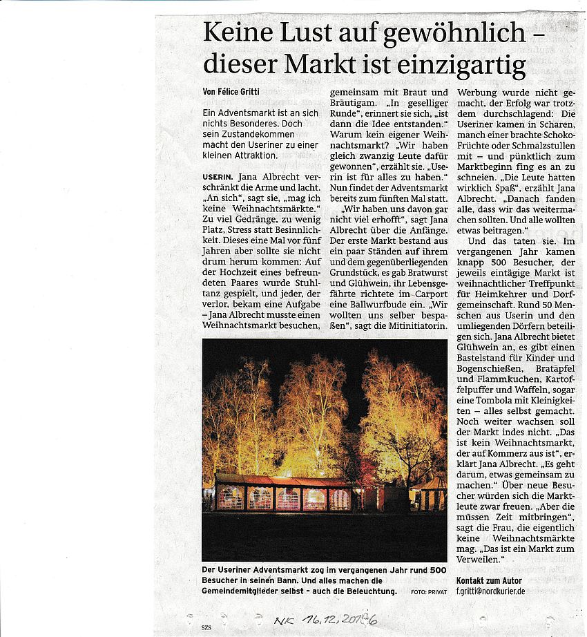 Nordkurier vom 16.12.2016